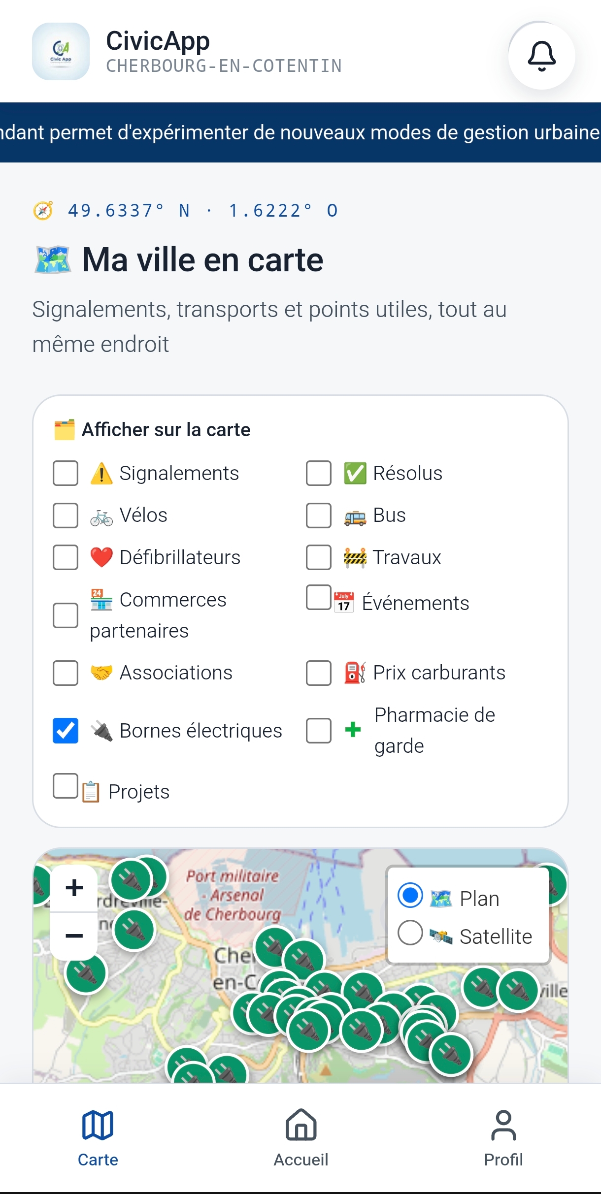 Carte des bornes de recharge électrique