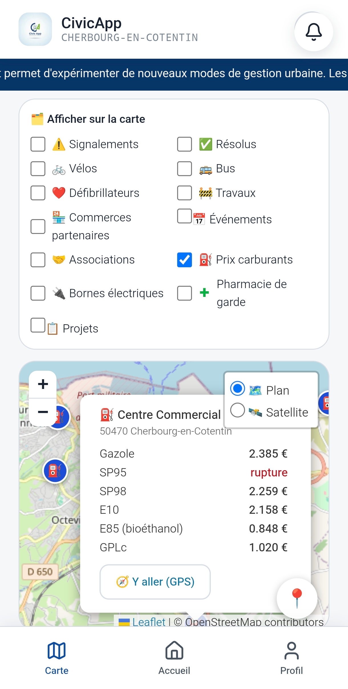 Carte des prix des carburants par station